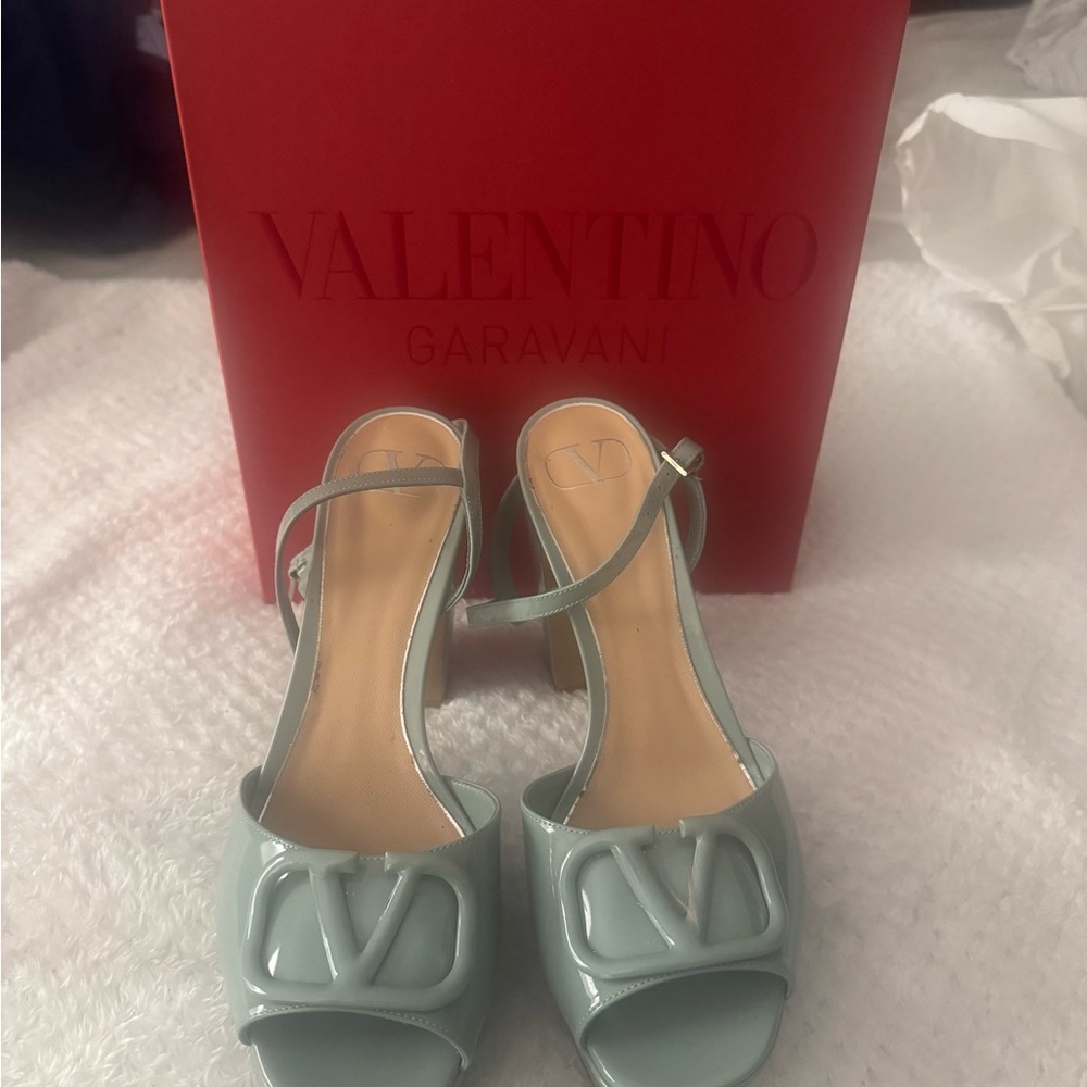 Valentino Garavani Light Green Heels with Logo Accent